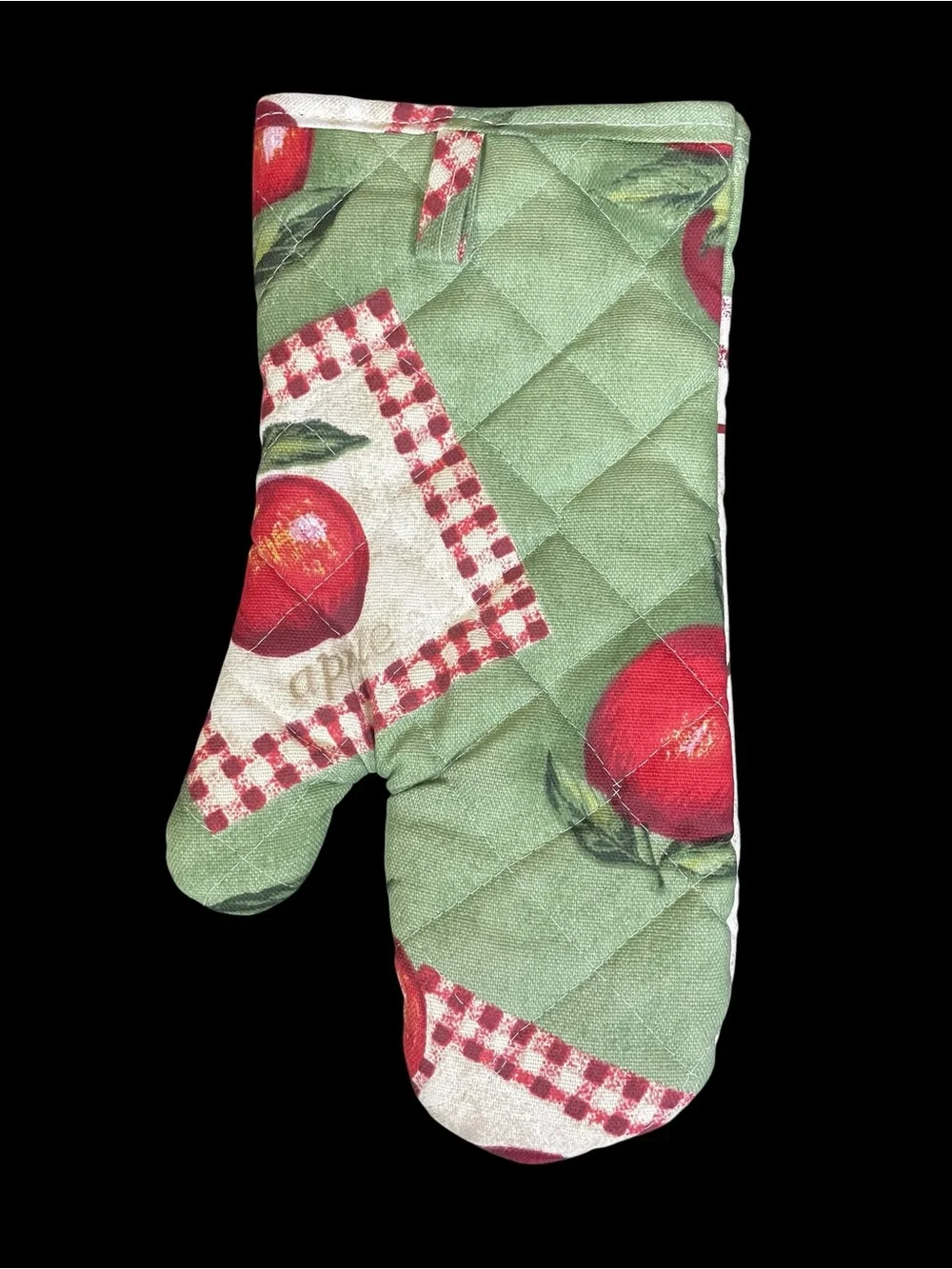 Kitchen Cherry Apron & Apple Oven Mitt Blue Red Green Cooking Baking NEW NWT